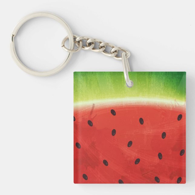 Cute Watercolor Watermelon Giant funny slice Keychain (Front)