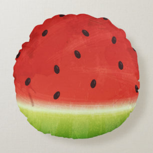Cute Watercolor Watermelon Giant funny slice Round Pillow