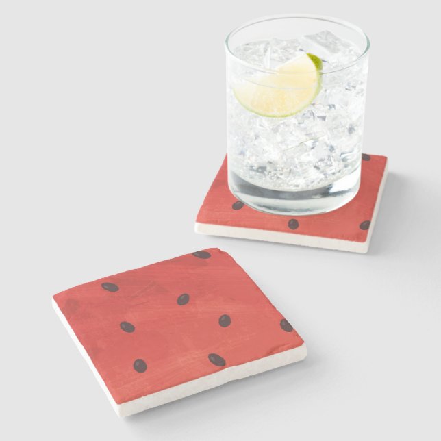 Cute Watercolor Watermelon Giant funny slice Stone Coaster (Side)