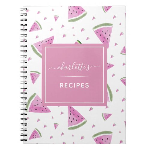Cute Watercolor Watermelon Pattern Sweet Recipe  Notebook