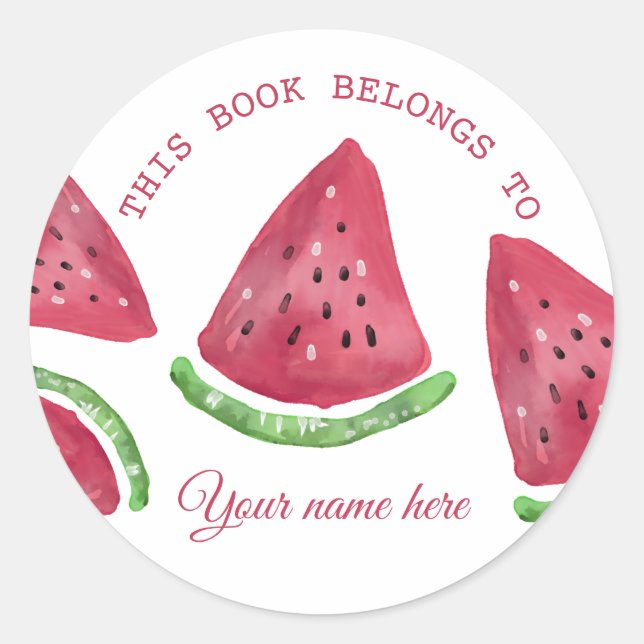 Cute Watercolor Watermelon  Personalized Bookplate (Front)