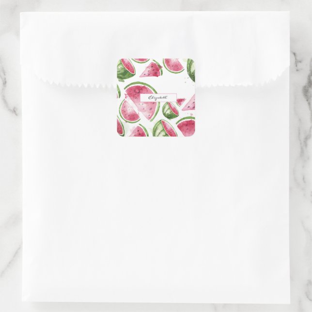 Cute Watercolor Watermelon   Square Sticker (Bag)