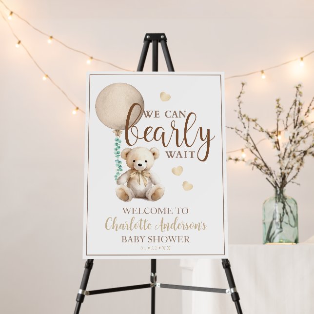 Cute Watercolor We Can Bearly Wait Welcome Sign (In Situ (Stand))