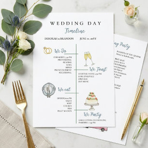 Cute Watercolor Wedding day Timeline Flat Program