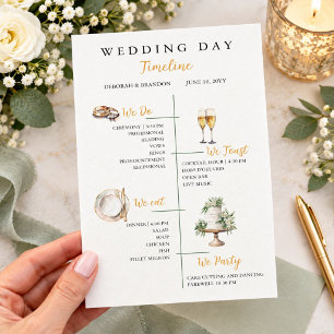 Cute Watercolor Wedding day Timeline Flat Program