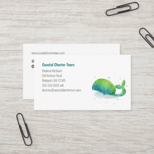 Cute Watercolor Whale Business Card