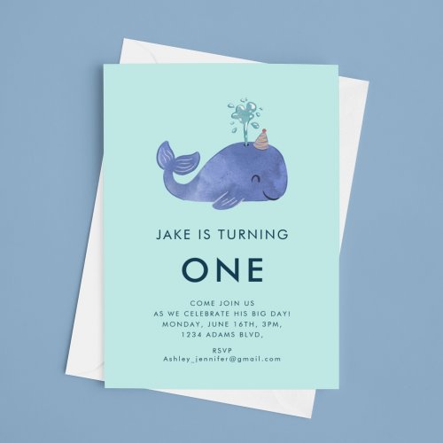 Cute Watercolor Whale Party Hat Birthday Invitation
