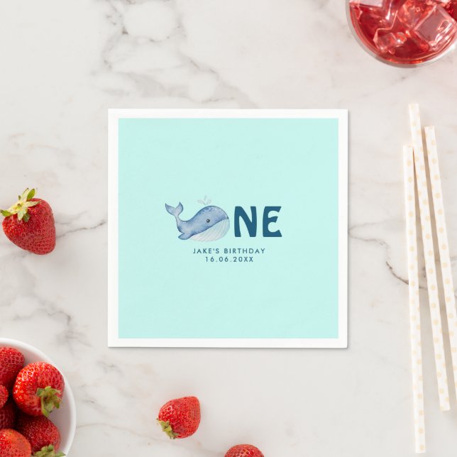 Cute Watercolor Whale Party Hat Birthday Napkins (Insitu)