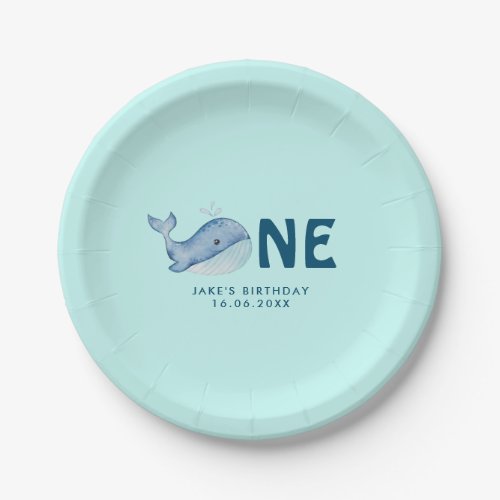 Cute Watercolor Whale Party Hat Birthday Paper Plates