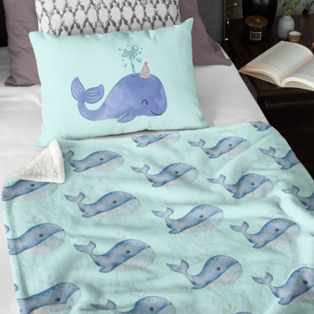 Cute Watercolor Whale Pattern Baby Blanket