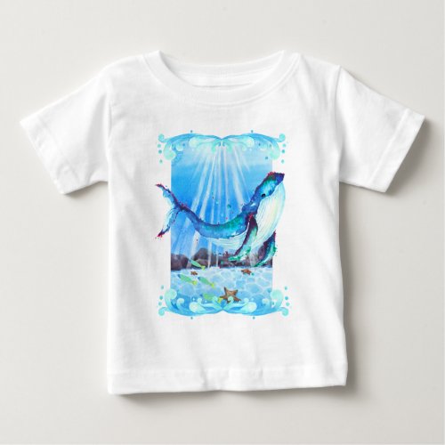 Cute Watercolor Whale Sea Life Toddlers T_Shirt 