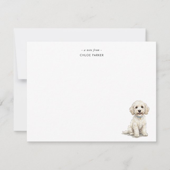 Cute watercolor White Cockapoo Dog Flat Thank You Card (Front)