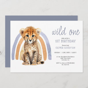 Cute Watercolor Wild One Boy 1st Birthday Cheetah Invitation