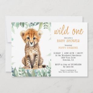 Cute Watercolor Wild One Cheetah Baby Shower Invitation