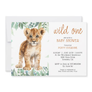 Cute Watercolor Wild One Lion Cub Baby Shower  Invitation