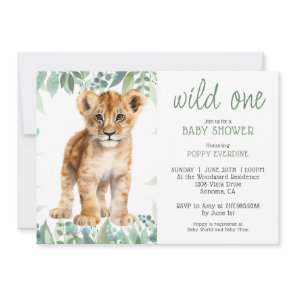 Cute Watercolor Wild One Lion Cub Baby Shower  Invitation