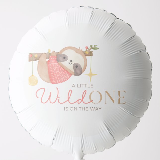 Cute Watercolor Wild One Sloth Baby Shower Balloon (Front)