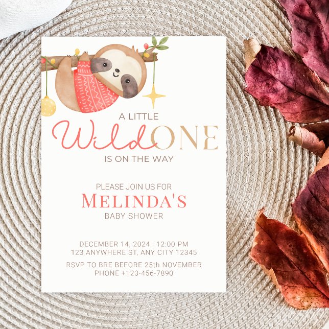 Cute Watercolor Wild One Sloth Baby Shower Invitation (Creator Uploaded)