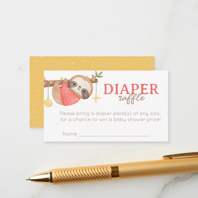 Cute Watercolor Wild One Sloth Diaper Raffle Enclosure Card (Front/Back In Situ)