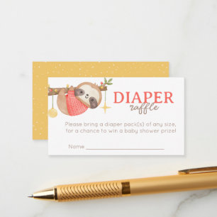 Cute Watercolor Wild One Sloth Diaper Raffle Enclosure Card