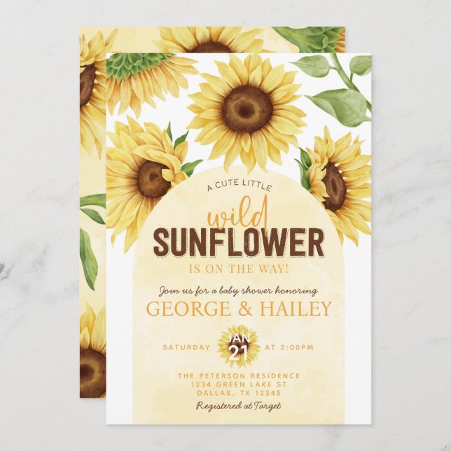 Cute Watercolor Wild Sunflower Baby Shower Invitation (Front/Back)