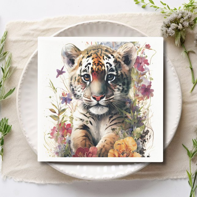 Cute Watercolor Wild Tiger Cub Kids Birthday Napkins (Creator Uploaded)