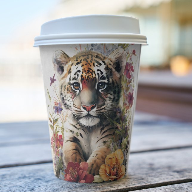 Cute Watercolor Wild Tiger Cub Kids Birthday Paper Cups (Creator Uploaded)