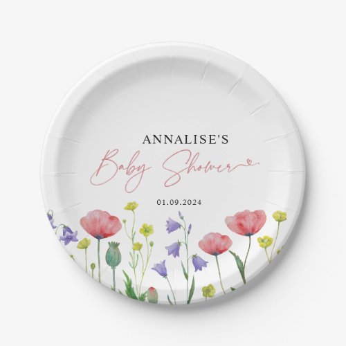 Cute Watercolor Wildflower Baby Shower  Paper Plates