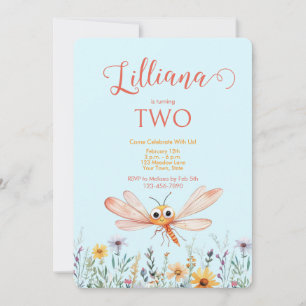 Cute Watercolor Wildflower Dragonfly Girl Birthday Invitation