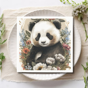 Cute Watercolor Wildflower Panda Bear Birthday Napkins
