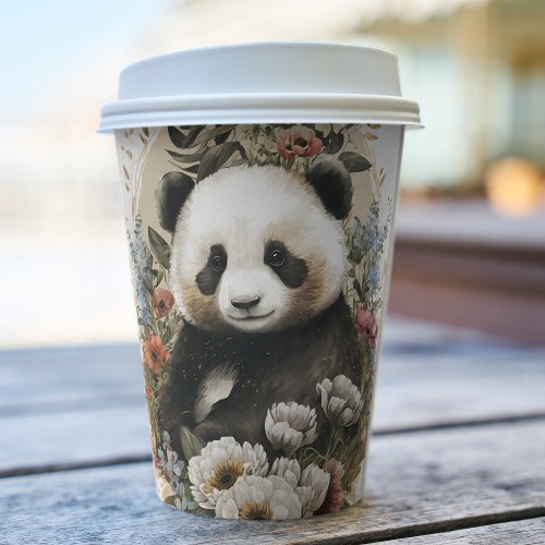Cute Watercolor Wildflower Panda Bear Birthday Paper Cups