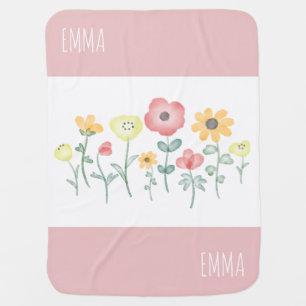 Cute Watercolor Wildflowers Baby Blanket