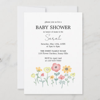 Cute Watercolor Wildflowers Baby Shower Invitation