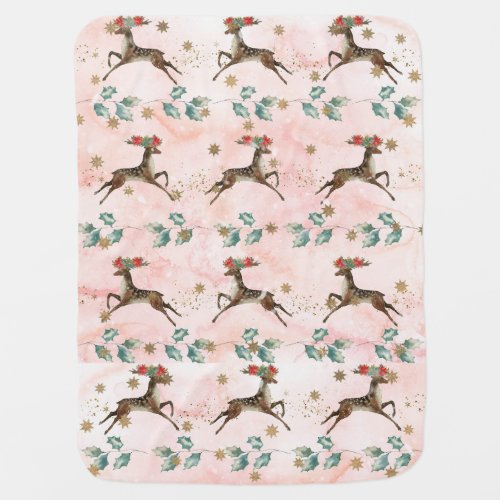 Cute Watercolor Winter Deer Baby Blanket