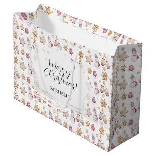 Cute Watercolor Winter Glowes Snowman Cookies Large Gift Bag