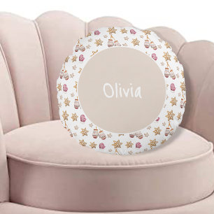 Cute Watercolor Winter Glowes Snowman Cookies Round Pillow