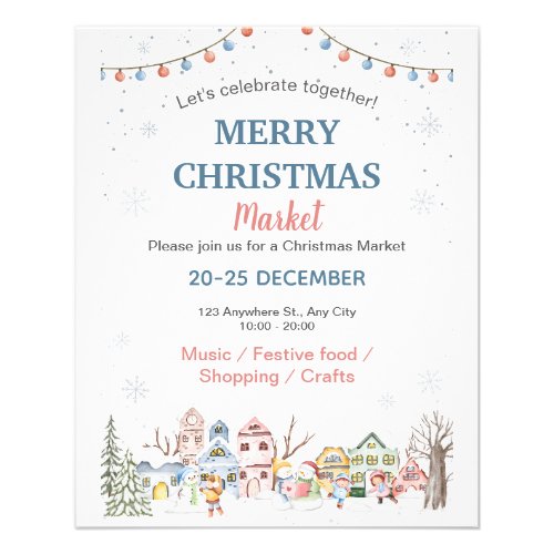 Cute Watercolor Winter Holiday Christmas Market  Flyer