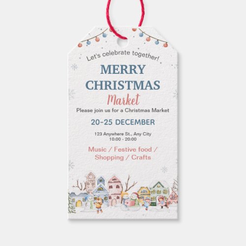 Cute Watercolor Winter Holiday Christmas Market Gift Tags