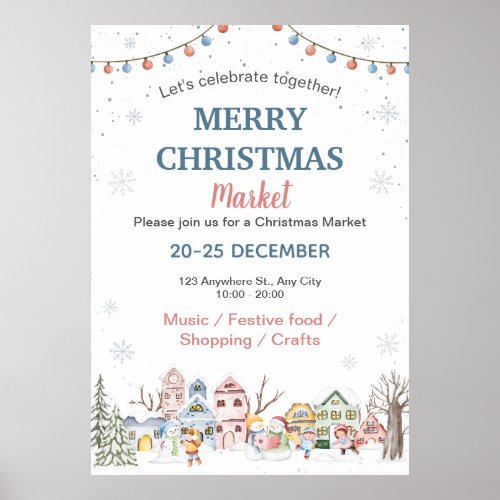 Cute Watercolor Winter Holiday Christmas Market Poster