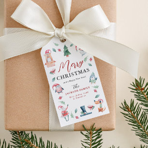 Cute Watercolor Winter Merry Christmas  Gift Tags