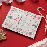 Cute Watercolor Winter Merry Christmas  Holiday Card<br><div class="desc">Cute Christmas Watercolor Holiday Card. Design features cute watercolor festive images framing an elegant Merry Christmas template which is easy to customize with your own season greetings.</div>