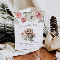 Cute Watercolor Winter Owl Baby Shower Thank You Card