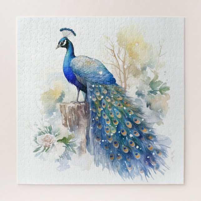 Cute Watercolor Winter Peacock Jigsaw Puzzle (Vertical)