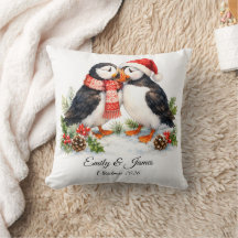 Cute Watercolor Winter Puffins Christmas Throw