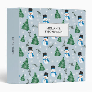 Cute Watercolor Winter Snow Pattern Christmas 3 Ring Binder