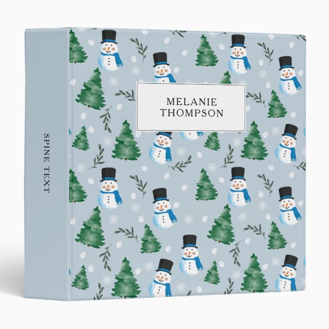 Cute Watercolor Winter Snow Pattern Christmas  3 Ring Binder (Front/Spine)