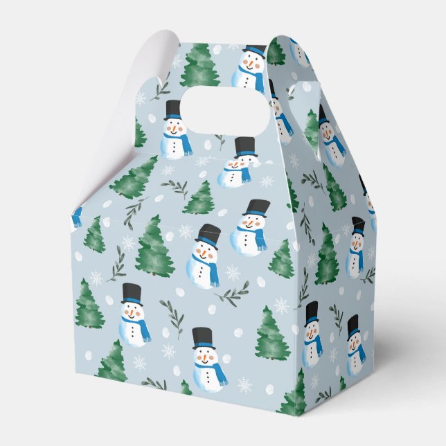 Cute Watercolor Winter Snow Pattern Favor Boxes (Front Side)