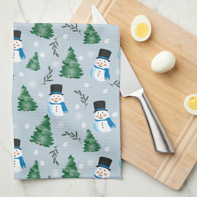 Cute Watercolor Winter Snow Pattern Kitchen Towel (Quarter Fold)