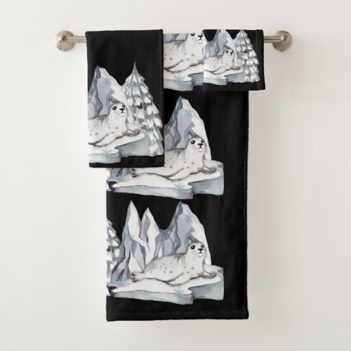 Cute Watercolor Winter wonderland Snowflakes Bath Towel Set