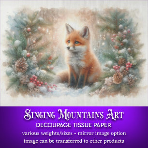 Cute Watercolor Winter Woodland Fox Decoupage Tissue Paper